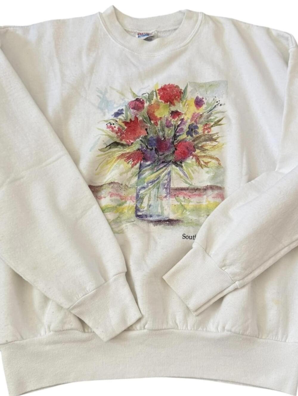 Vintage Hanes floral watercolor crewneck sweatshirt South Carolina art print Lg.